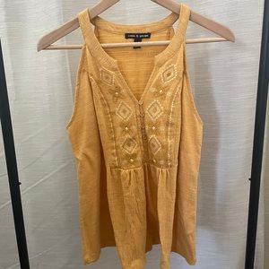 Yoke neck boho embroidered tank